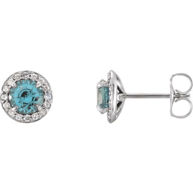 14k White 5 Mm Natural Aquamarine & 1/8 Ctw Natural Diamond Earrings