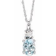 14k White Natural Aquamarine & .02 Ct Natural Diamond 18' Necklace