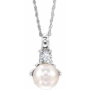 14k White Cultured White Freshwater Pearl & .02 Ct Natural Diamond 18' Necklace