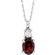 14k White Natural Mozambique Garnet & .02 Ct Natural Diamond 18' Necklace