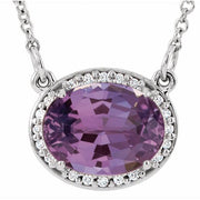 14k White Natural Amethyst & .04 Ctw Natural Diamond 16 1/2' Necklace