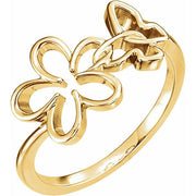 14K Yellow Floral & Butterfly Ring