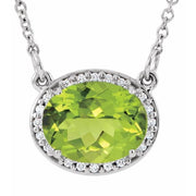 14k White Natural Peridot & .04 Ctw Natural Diamond 16 1/2' Necklace