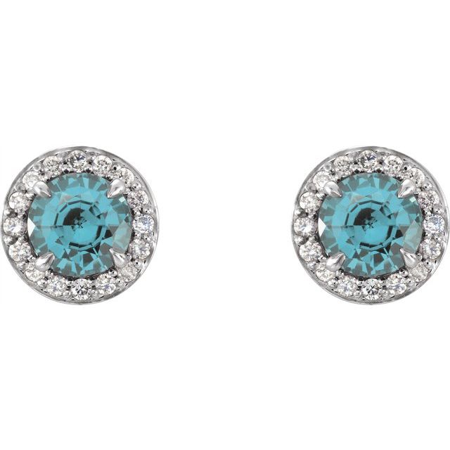 14k White 5 Mm Natural Aquamarine & 1/8 Ctw Natural Diamond Earrings