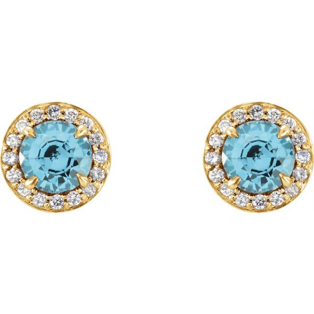 14k Yellow 4 Mm Natural Blue Zircon & 1/10 Ctw Natural Diamond Earrings