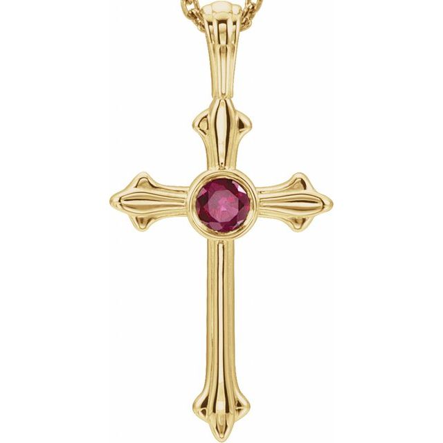 14k Yellow Natural Ruby Cross Pendant