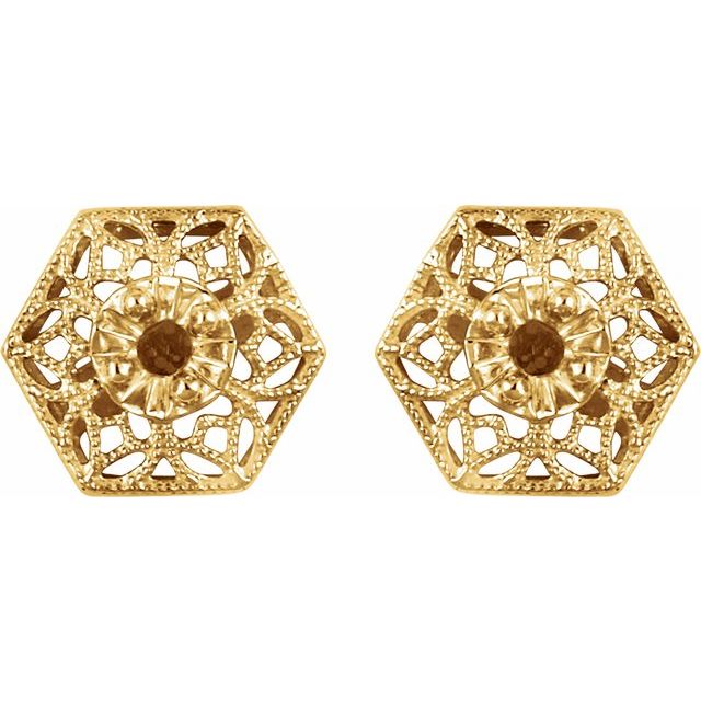 14k Yellow 2.1 Mm Round Filigree Earring Mountings