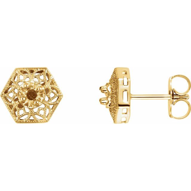 14k Yellow 2.1 Mm Round Filigree Earring Mountings