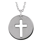 14k White Pierced Cross Disc 16-18' Necklace
