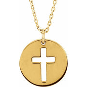 14k Yellow Pierced Cross Disc 16-18' Necklace
