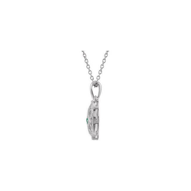 Sterling Silver Natural Emerald 18' Necklace
