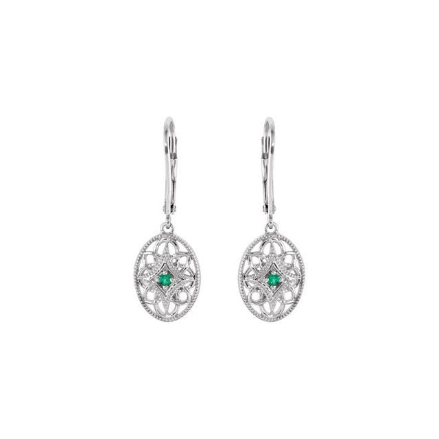 Sterling Silver Natural Emerald Lever Back Earrings