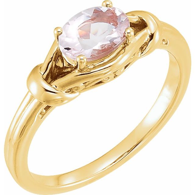 14k Yellow 7x5 Mm Natural Pink Morganite Knot Ring