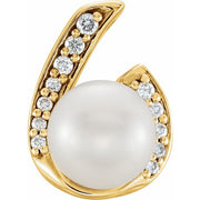 14K Yellow Cultured White Freshwater Pearl & .06 CTW Natural Diamond Pendant