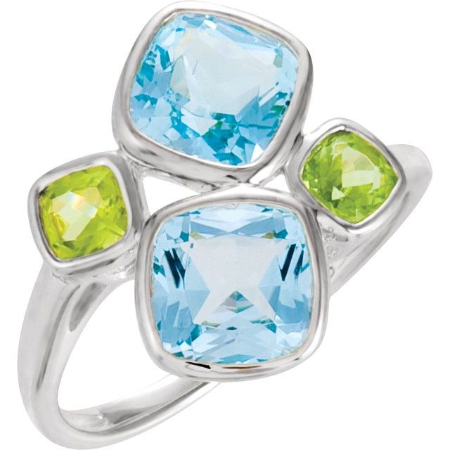 Sterling Silver Natural Sky Blue Topaz & Natural Peridot Ring
