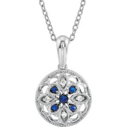 Sterling Silver Natural Blue Sapphire & .03 CTW Natural Diamond 18' Necklace