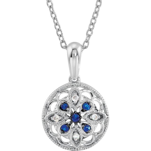 Sterling Silver Natural Blue Sapphire & .03 CTW Natural Diamond 18' Necklace