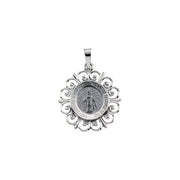 14K White 18 mm Round Miraculous Medal