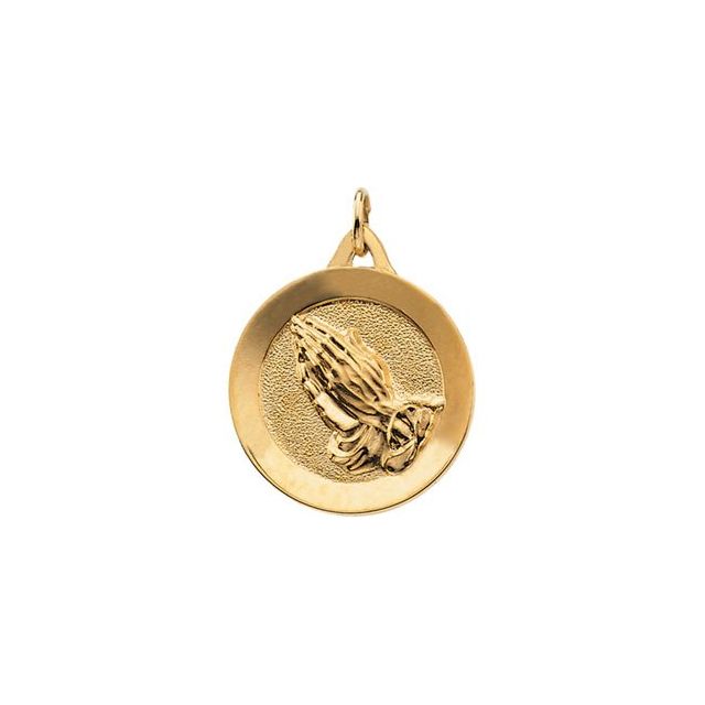 14K Yellow 19 mm Round Praying Hands Pendant
