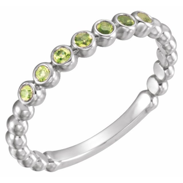 14k White Natural Peridot Stackable Ring