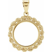 14K Yellow Rope Coin Frame Bezel Pendant Mounting for 16.5x1.1 mm Coin