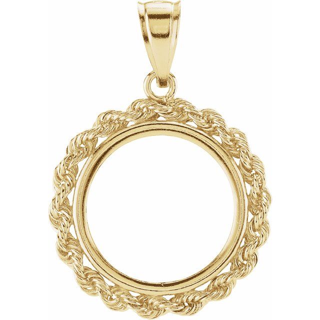 14K Yellow Rope Coin Frame Bezel Pendant Mounting for 16.5x1.1 mm Coin