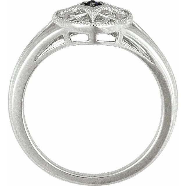 Sterling Silver Natural Blue Sapphire Granulated Filigree Ring
