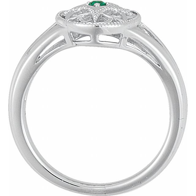 Sterling Silver Natural Emerald Granulated Filigree Ring