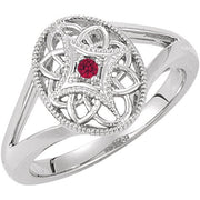 Sterling Silver Natural Ruby Granulated Filigree Ring