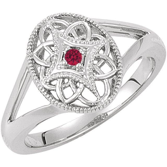 Sterling Silver Natural Ruby Granulated Filigree Ring