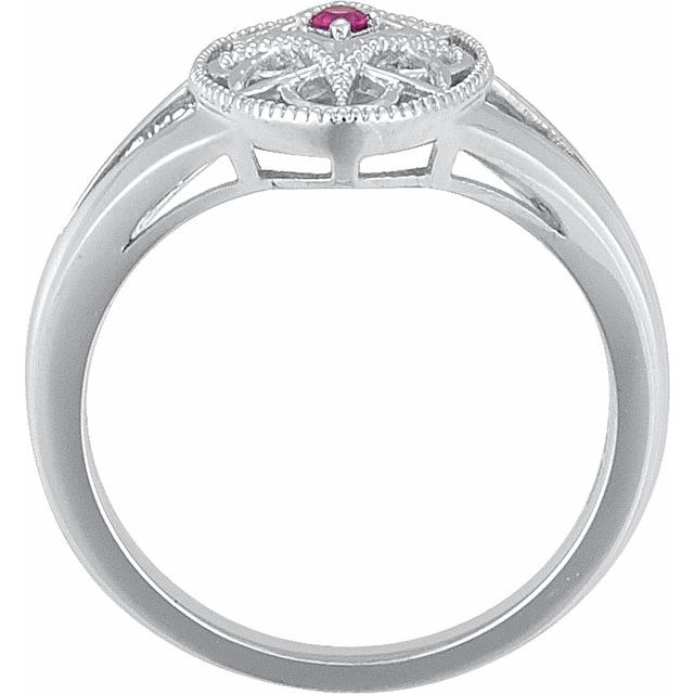 Sterling Silver Natural Ruby Granulated Filigree Ring