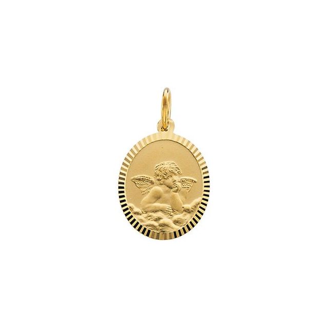 14K Yellow 14x12 mm Oval Cherub Angel Medal