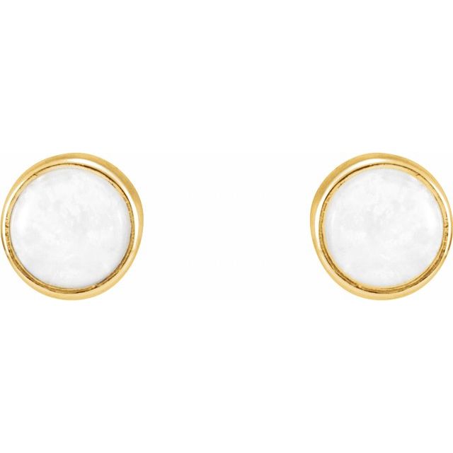14K Yellow Natural White Opal Earrings