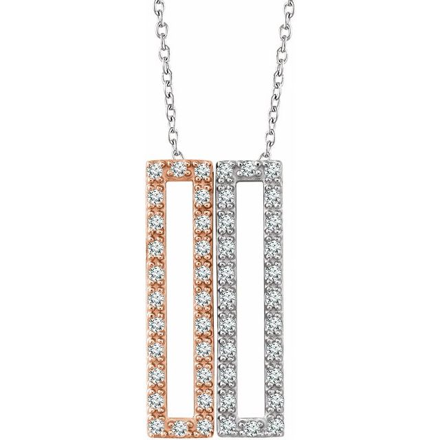 14k White/rose 1/3 Ctw Natural Diamond Rectangle 16-18' Necklace