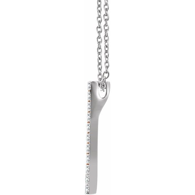 14k White/rose 1/3 Ctw Natural Diamond Rectangle 16-18' Necklace
