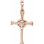 14k Rose .025 Ct Natural Diamond Heart & Cross Pendant
