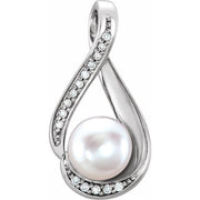 14k White Cultured White Freshwater Pearl & .03 Ctw Natural Diamond Pendant