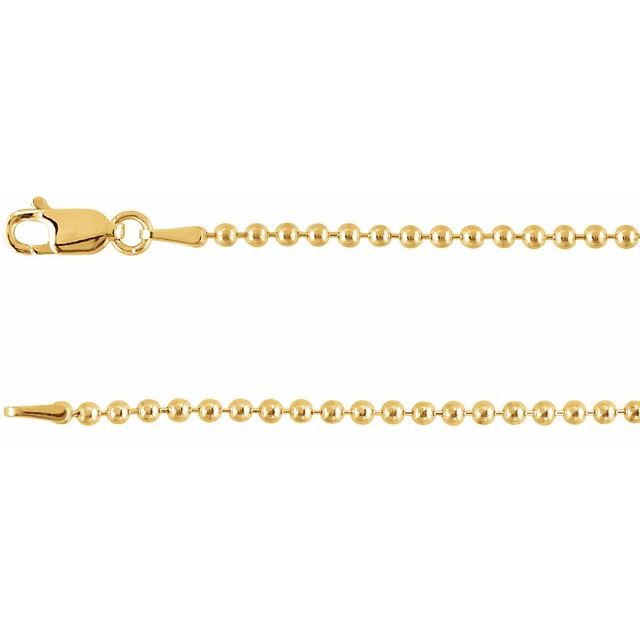 14K Yellow 2 mm Hollow Bead 20' Chain