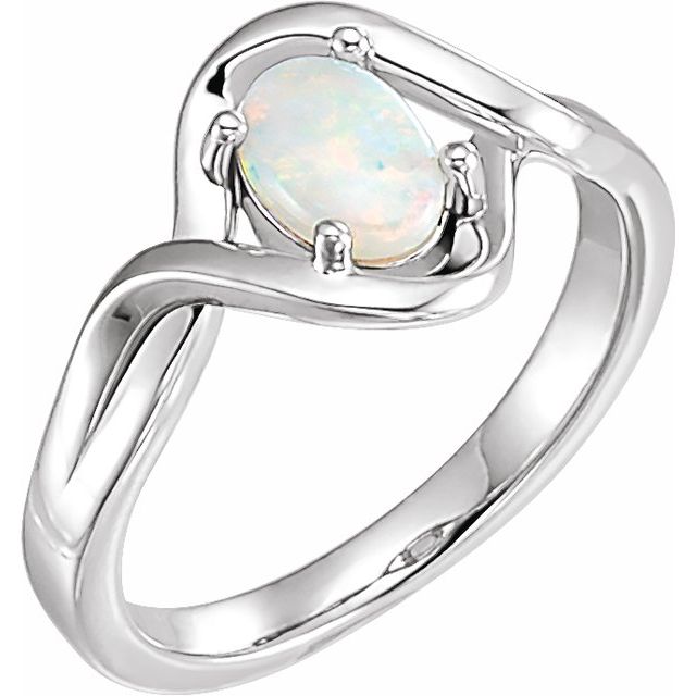 Sterling Silver Natural Opal Cabochon Ring