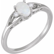 14k White Natural White Opal & .03 Ctw Natural Diamond Ring