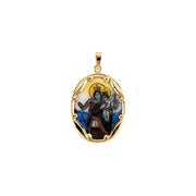 14K Yellow 25x19.5 mm Oval Hand Painted Porcelain Scapular Medal