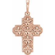 14k Rose Ornate Floral-inspired Cross Pendant
