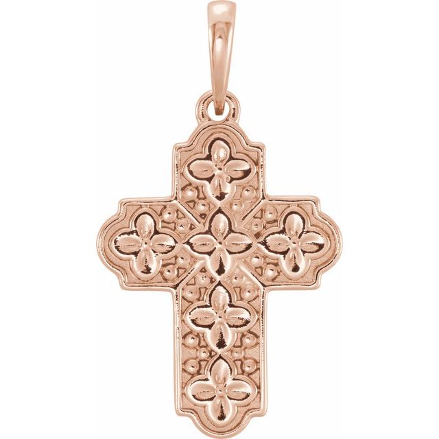 14k Rose Ornate Floral-inspired Cross Pendant