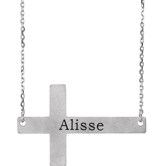 Sterling Silver Engravable Sideways Cross 16-18' Necklace