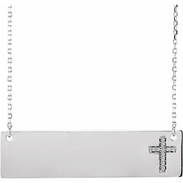 14K White .025 CTW Natural Diamond Engravable Cross 16-18' Necklace