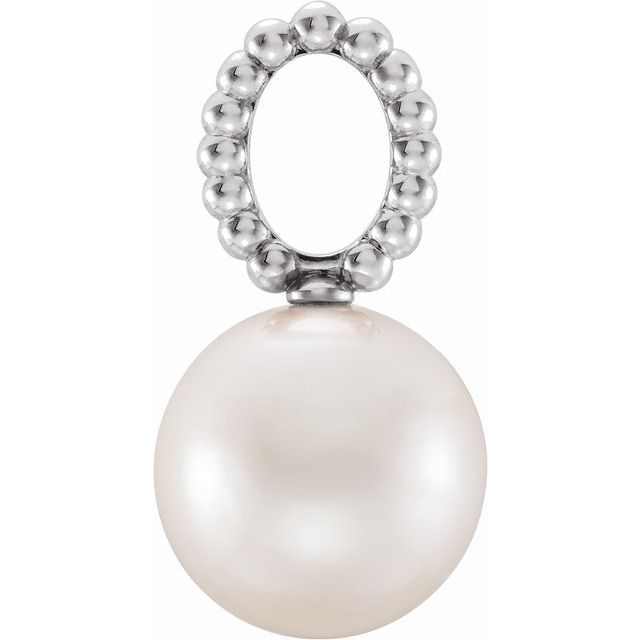 14K White Cultured White Freshwater Pearl Beaded Pendant