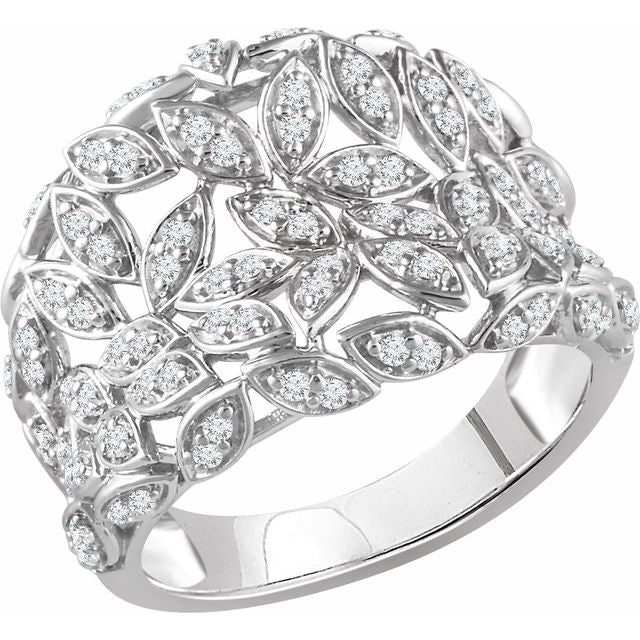 14k White 1/2 Ctw Natural Diamond Leaf Ring