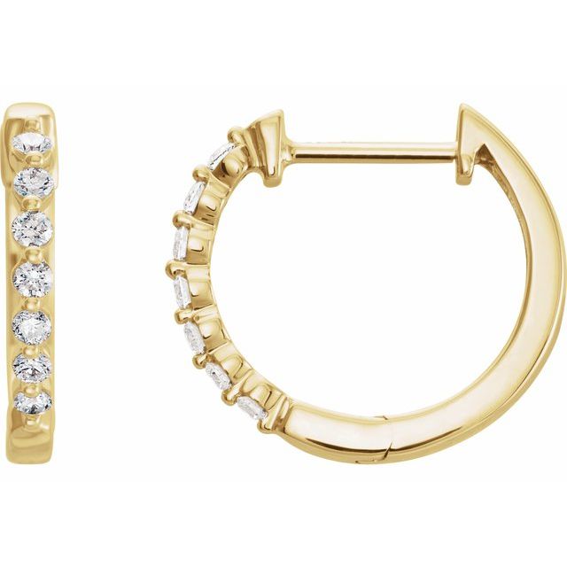 14k Yellow 1/5 Ctw Natural Diamond Hinged 15.25 Mm Hoop Earrings
