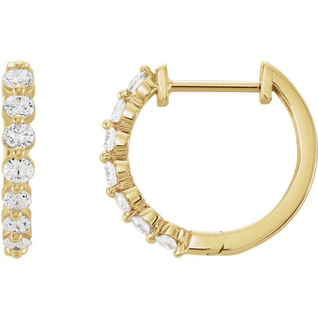 14K Yellow 3/4 CTW Natural Diamond Hinged 15.25 mm Hoop Earrings