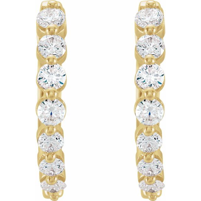 14K Yellow 3/4 CTW Natural Diamond Hinged 15.25 mm Hoop Earrings